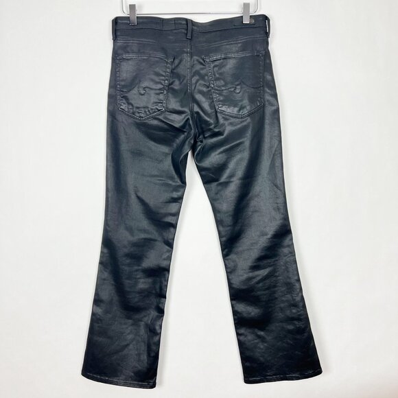 AG Adriano Goldschmied Coated Jeans 30 Black Jodi Crop High-Rise Slim Flare Crop - Picture 14 of 16